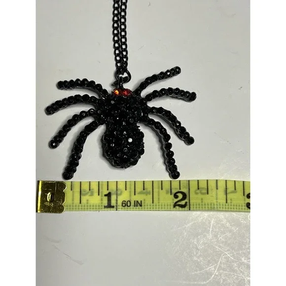 Black Sparkly Rhinestone Spider Necklace Dressy Spooky Halloween Costume Party - Picture 8 of 9